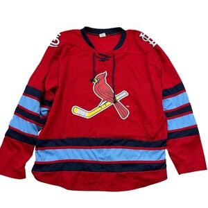 St Louis Cardinals Hockey Jersey Mens XL Red Blue Lace Up V-Neck Mesh Shirt STL